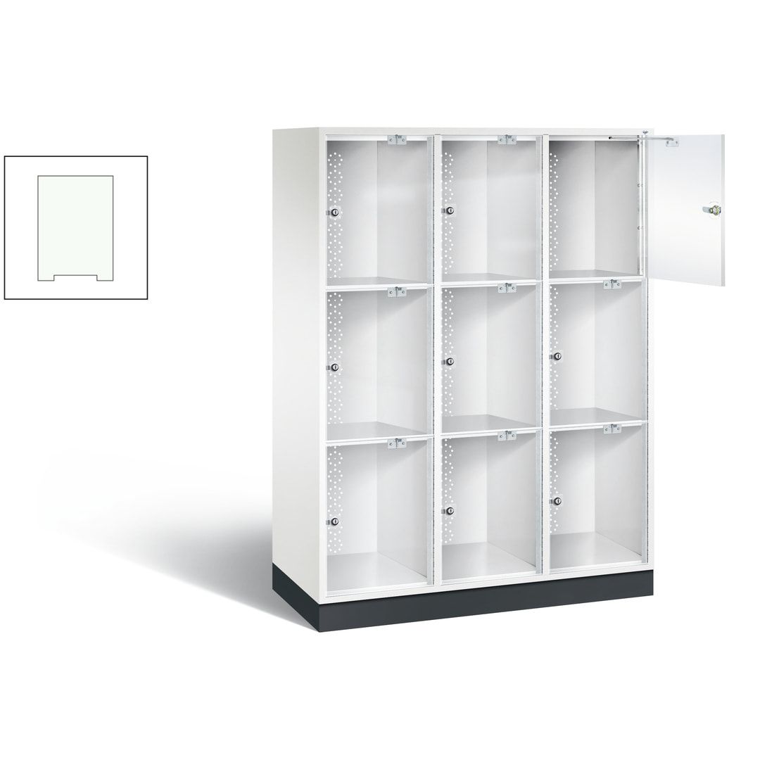 Schließfachschrank, Fächerschrank mit Türen aus Acrylglas, 2 Abteile, 6 Fächer, Zylinderschloss, 1.750 x 1.220 x 500 mm (HxBxT), Korpus anthrazitgrau