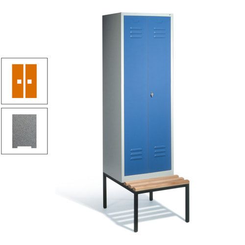 Doppel-Spindschrank, Buche Sitzbank untergebaut, 2 Abteile a 300 mm, Korpus lichtgrau, Tür anthrazitgrau, 2.090 x 610 x 815 mm (HxBxT)
