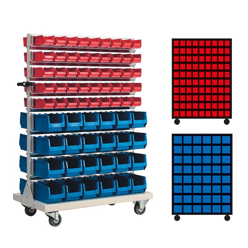 Mobiles Regal mit Sichtlagerkästen beidseitig - 138 Kästen - flexibles Stecksystem, robust und kippsicher - 1.450 x 1.010 x 540 mm (HxBxT)
