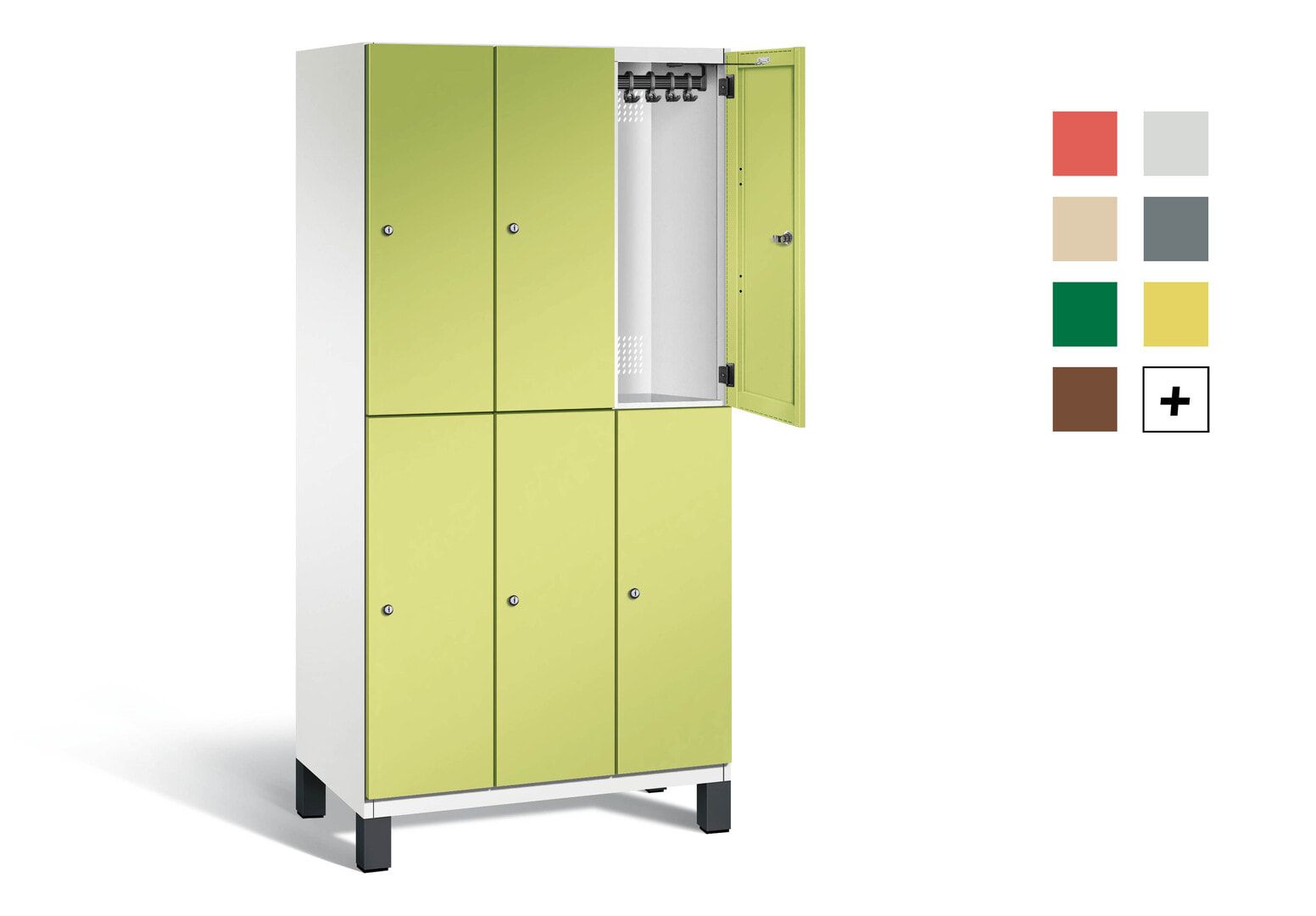 Fächerschrank, Stahlschrank, doppelstöckig, 6 Fächer, Füße, Korpus anthrazitgrau, Tür anthrazitgrau, 1.980 x 900 x 525 mm (HxBxT)