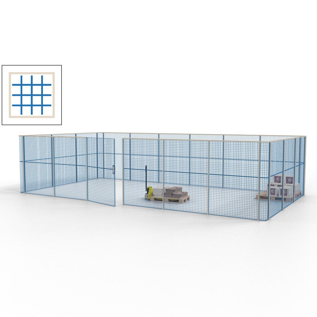 Maschinen Schutzgitter - Hallentrennwand - Sicherheitszaun - Tür - 27 m - 2.200 x 9.400 x 4.900 mm (HxBxT) - enzianblau