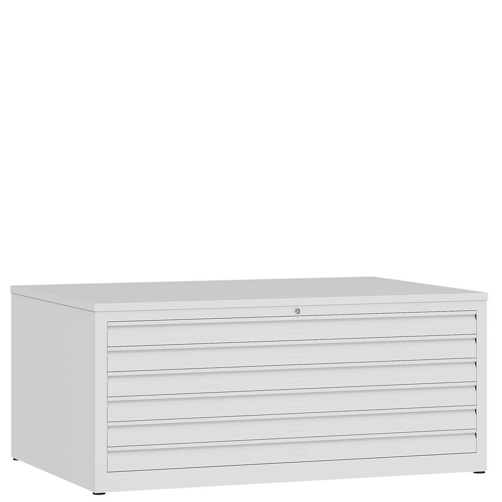 Zeichenschrank, Planschrank, Architektenschrank, Flachablageschrank, bis DIN A0, 6 Schubladen, 605 x 1.405 x 955 mm (HxBxT), Farbe: lichtgrau