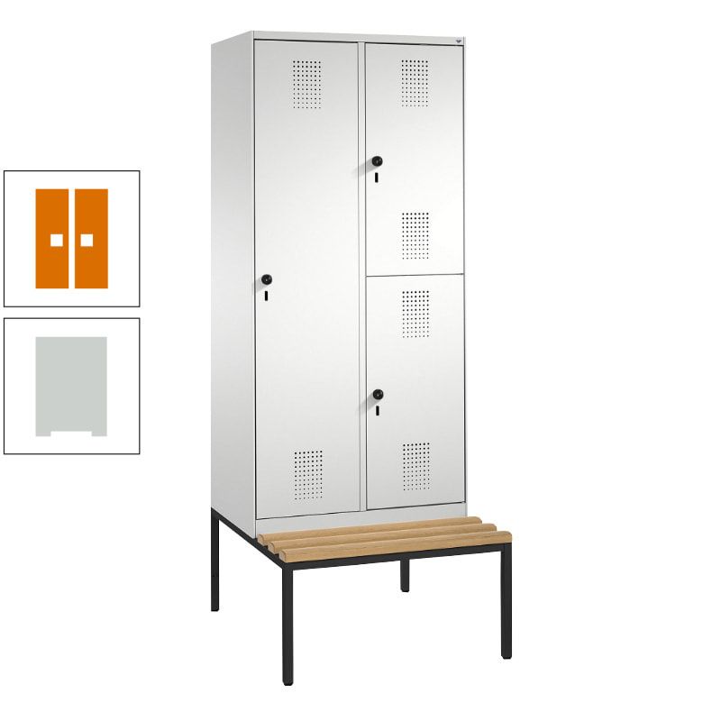 Garderobenschrank, Spind ein- und doppelstöckig Sitzbank, 2 Abteile, 3 Fächer, 2.090 x 800 x 500 mm (HxBxT), Front anthrazitgrau, Korpus anthrazitgrau