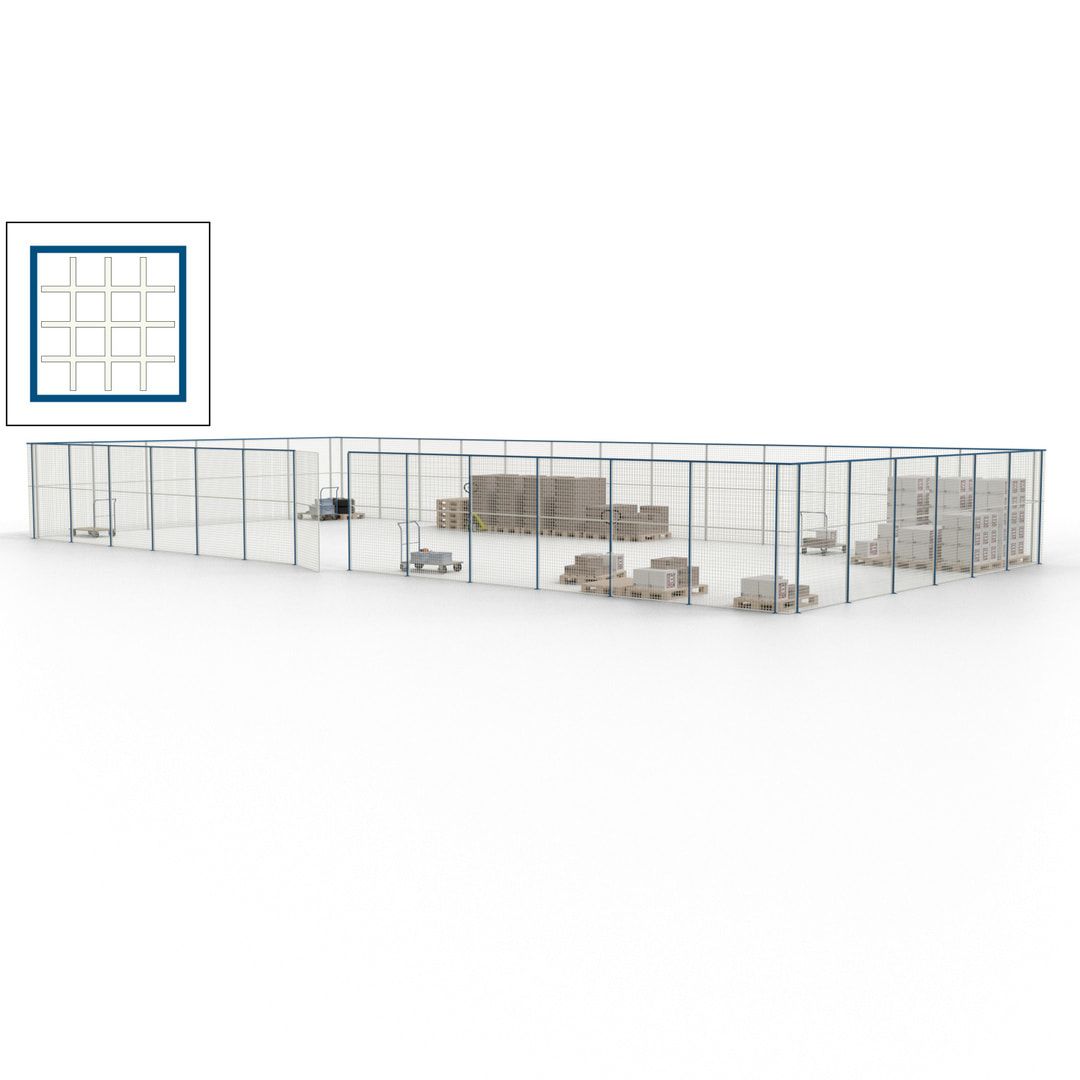 Maschinen Schutzgitter - Hallentrennwand - Sicherheitszaun - Tür - 57 m - 2.200 x 19.900 x 9.400 mm (HxBxT) - enzianblau