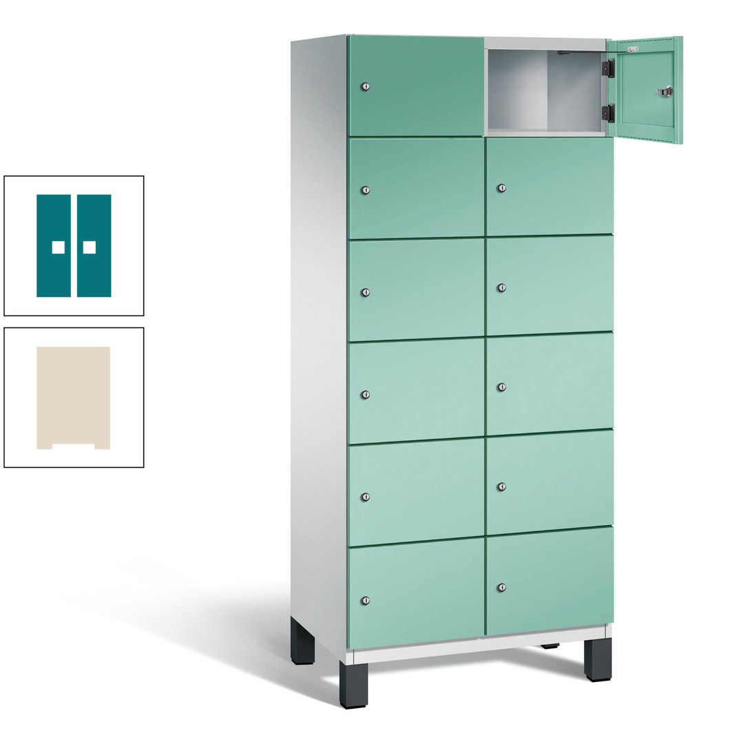 Fächerschrank, Stahlschrank, 12 Fächer, Türöffnungsbegrenzer, Füße, 1.980 x 800 x 525 mm (HxBxT), Korpus anthrazitgrau, Front anthrazitgrau