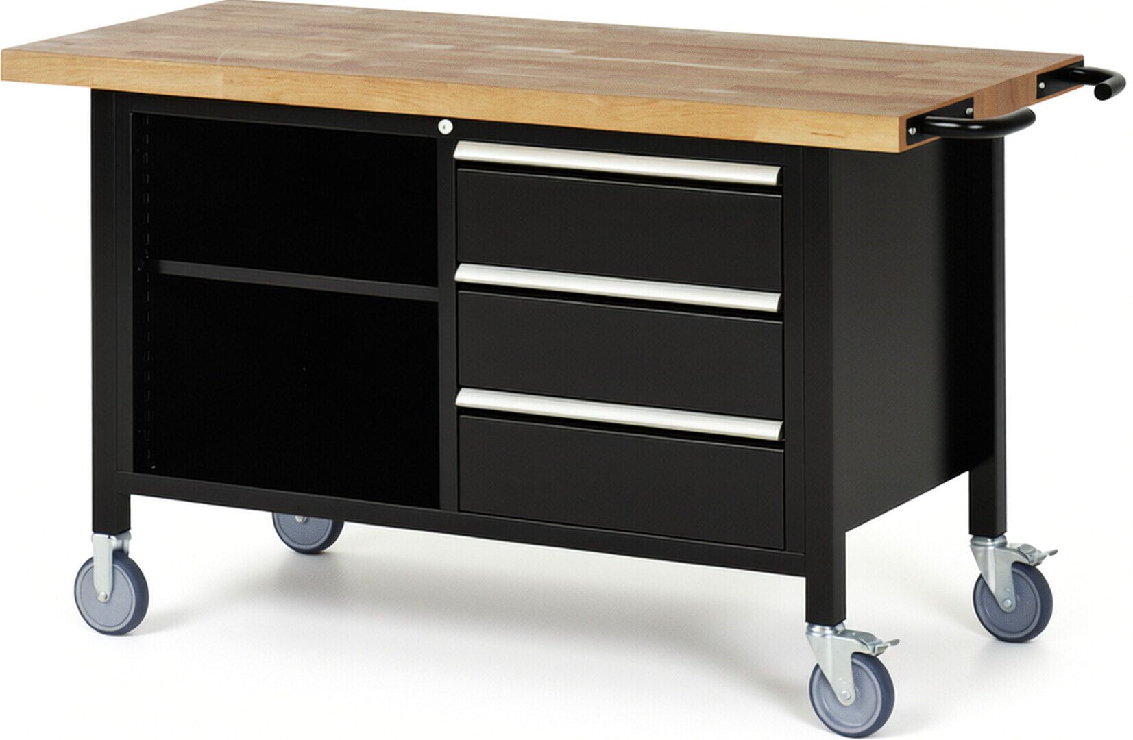 Mobile Werkbank, 2 Ablageböden - 3 Schubladen - Teilauszug - 180:3 - Höhe 880-1.080 mm - 1.500 x 700 mm - 450 kg - Anthrazitgrau