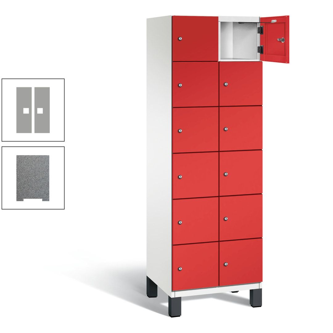 Fächerschrank, Stahlschrank, 12 Fächer, Türöffnungsbegrenzer, Füße, 1.980 x 600 x 525 mm (HxBxT), Korpus anthrazitgrau, Front anthrazitgrau