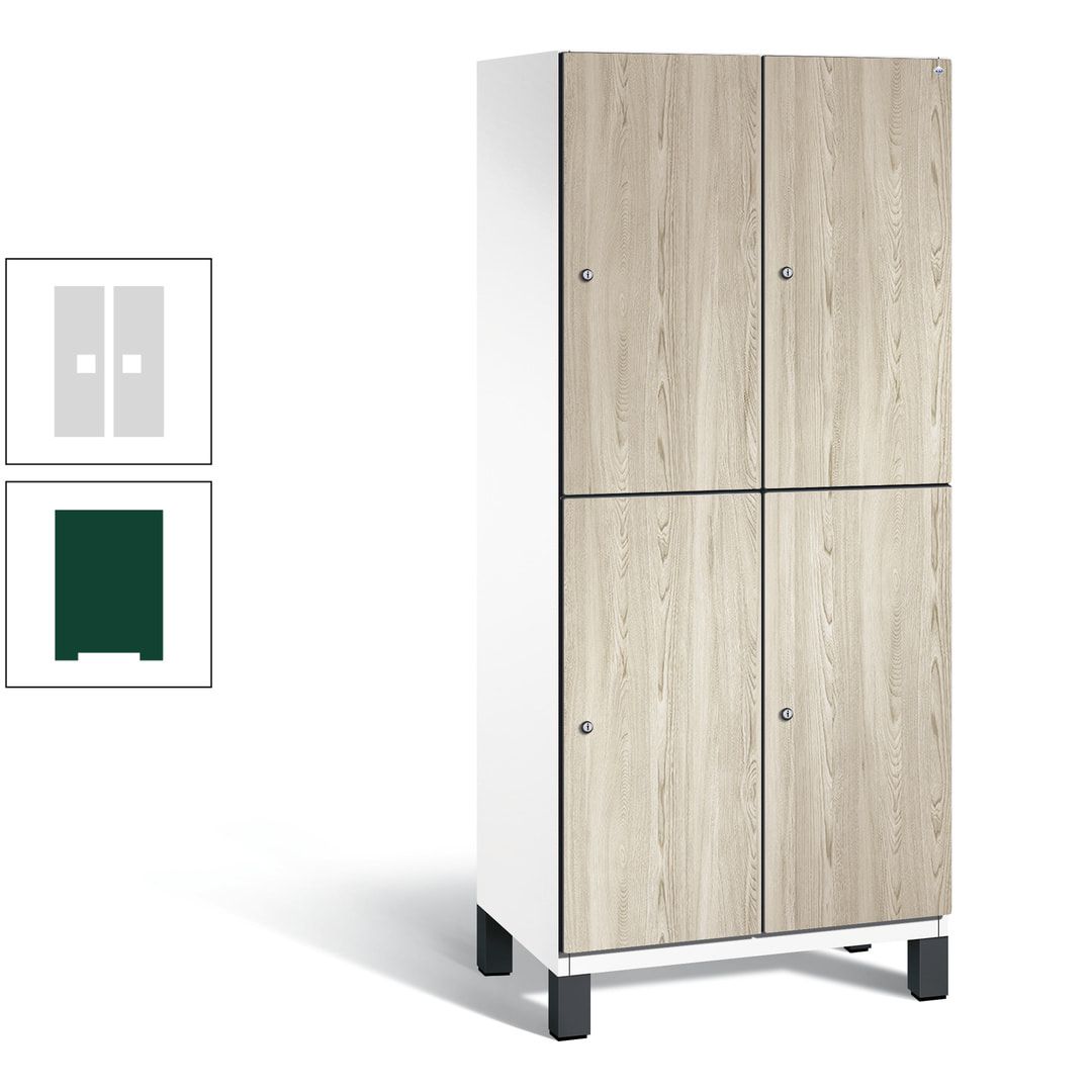 Fächerschrank, Garderobenschrank, mit Füßen, 2 Abteile, 1.980 x 800 x 525 mm (HxBxT), Korpus anthrazitgrau, Tür Donau-Ahorn