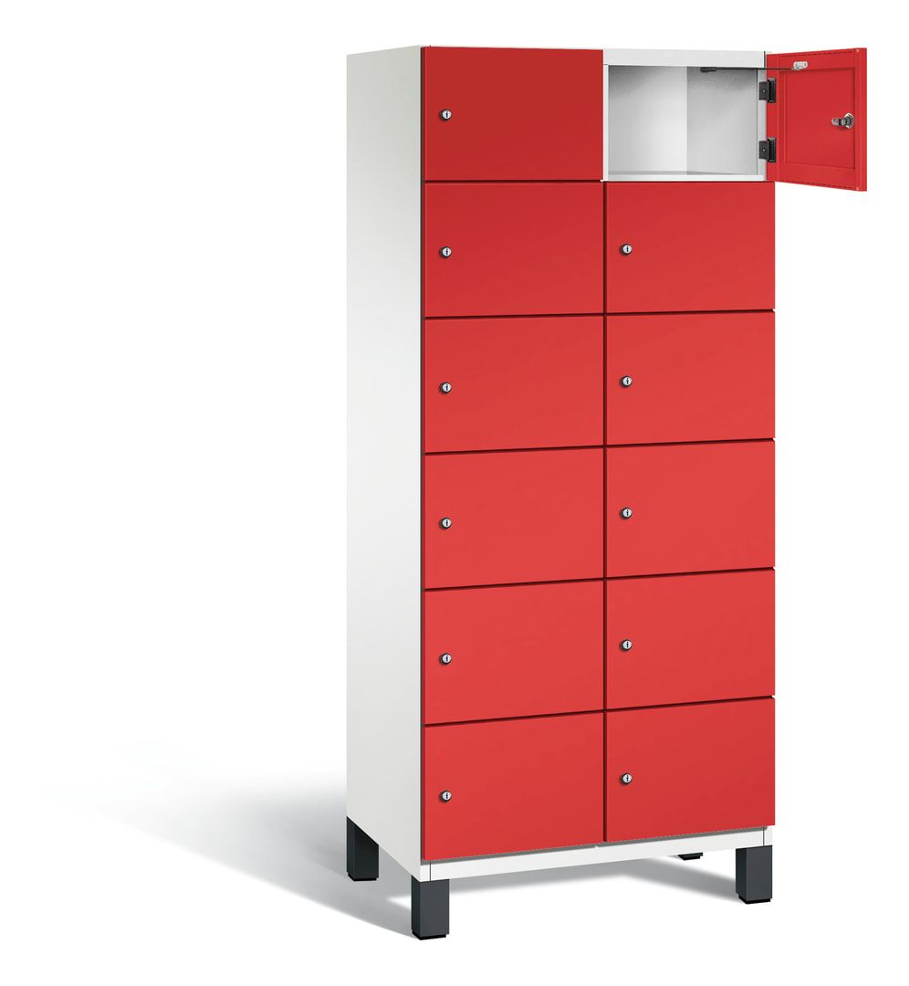 Fächerschrank, Stahlschrank, 12 Fächer, Türöffnungsbegrenzer, Füße, 1.980 x 800 x 525 mm (HxBxT), Korpus anthrazitgrau, Front anthrazitgrau