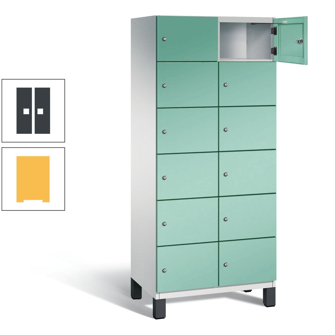 Fächerschrank, Stahlschrank, 12 Fächer, Türöffnungsbegrenzer, Füße, 1.980 x 800 x 525 mm (HxBxT), Korpus anthrazitgrau, Front anthrazitgrau