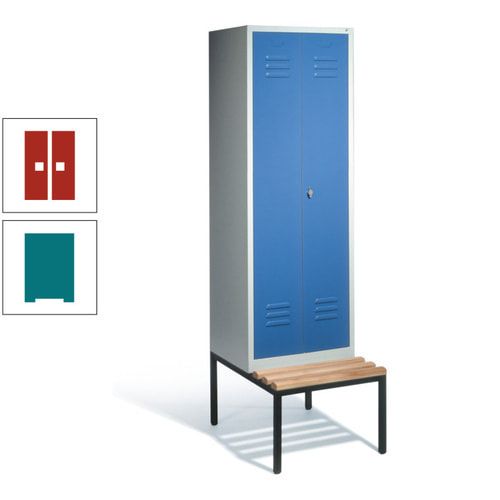 Doppel-Spindschrank, Buche Sitzbank untergebaut, 2 Abteile a 300 mm, Korpus lichtgrau, Tür anthrazitgrau, 2.090 x 610 x 815 mm (HxBxT)