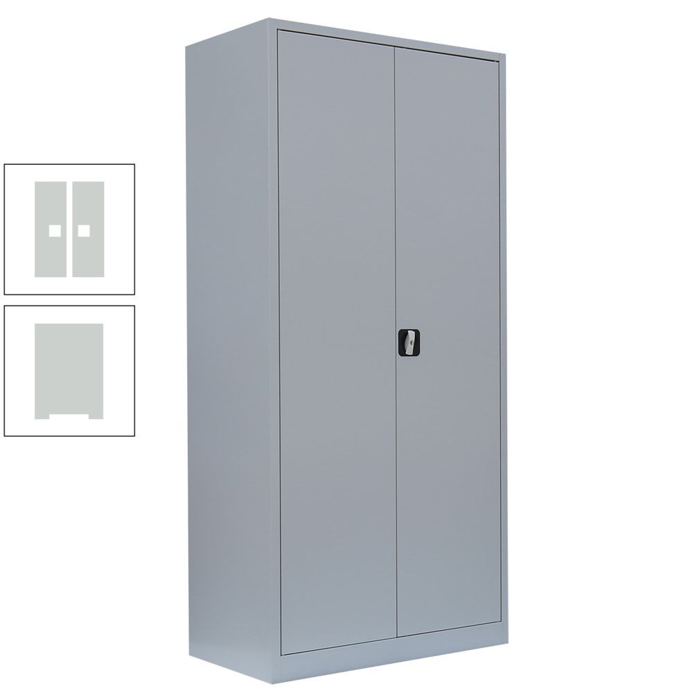 Aktenschrank, Büroschrank, abschließbar, Flügeltüren, 4 Fachböden, 1.950 x 925 x 600 mm (HxBxT), Stahl, Korpus und Türen in lichtgrau