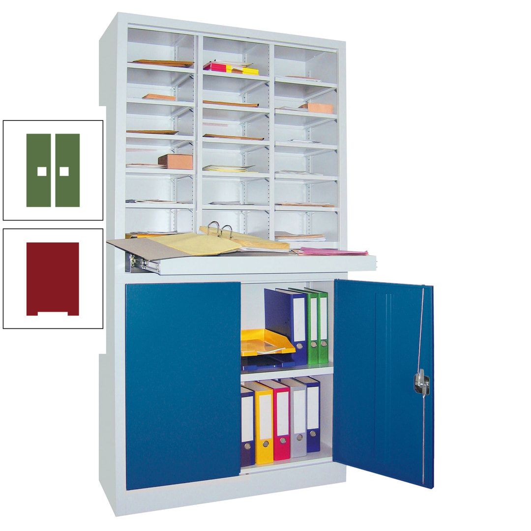 Aktenschrank - Büroschrank mit Sortierstation - 18 Fächer Ordnungsregal - Ausziehboden - 1.950 x 1.000 x 400 mm (HxBxT) - anthrazitgrau