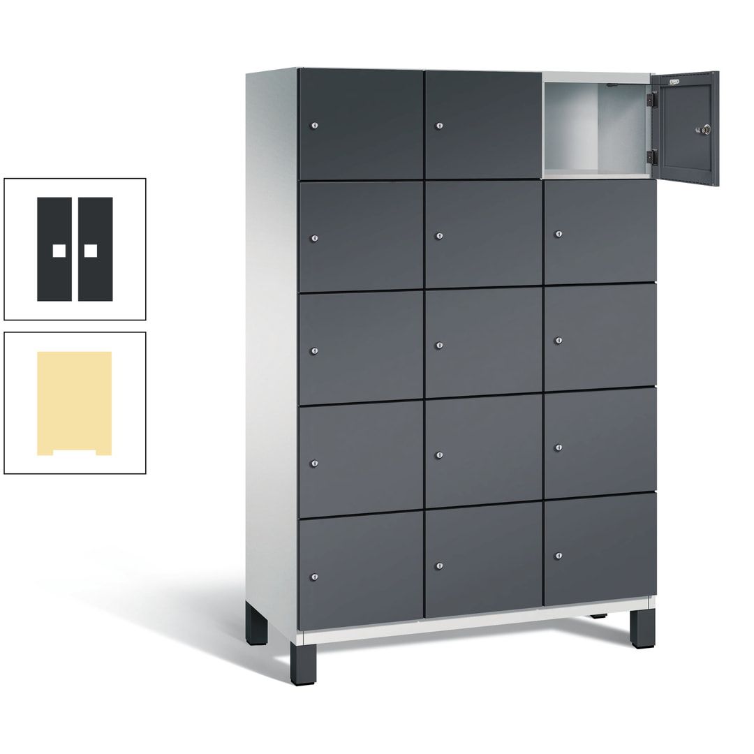 Fächerschrank, Stahlschrank, 15 Fächer, Türöffnungsbegrenzer, Füße, 1.980 x 1.200 x 525 mm (HxBxT), Korpus anthrazitgrau, Front anthrazitgrau