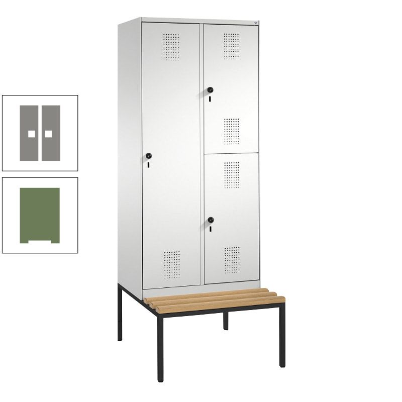 Garderobenschrank, Spind ein- und doppelstöckig Sitzbank, 2 Abteile, 3 Fächer, 2.090 x 800 x 500 mm (HxBxT), Front anthrazitgrau, Korpus anthrazitgrau