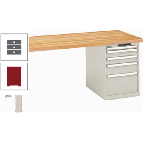 Werkbank, Buchenplatte - Code Lock - Tragkraft 1.000 kg - 850 x 2.000 x 800 mm (HxBxT) - 5 Schubladen - Capriblau
