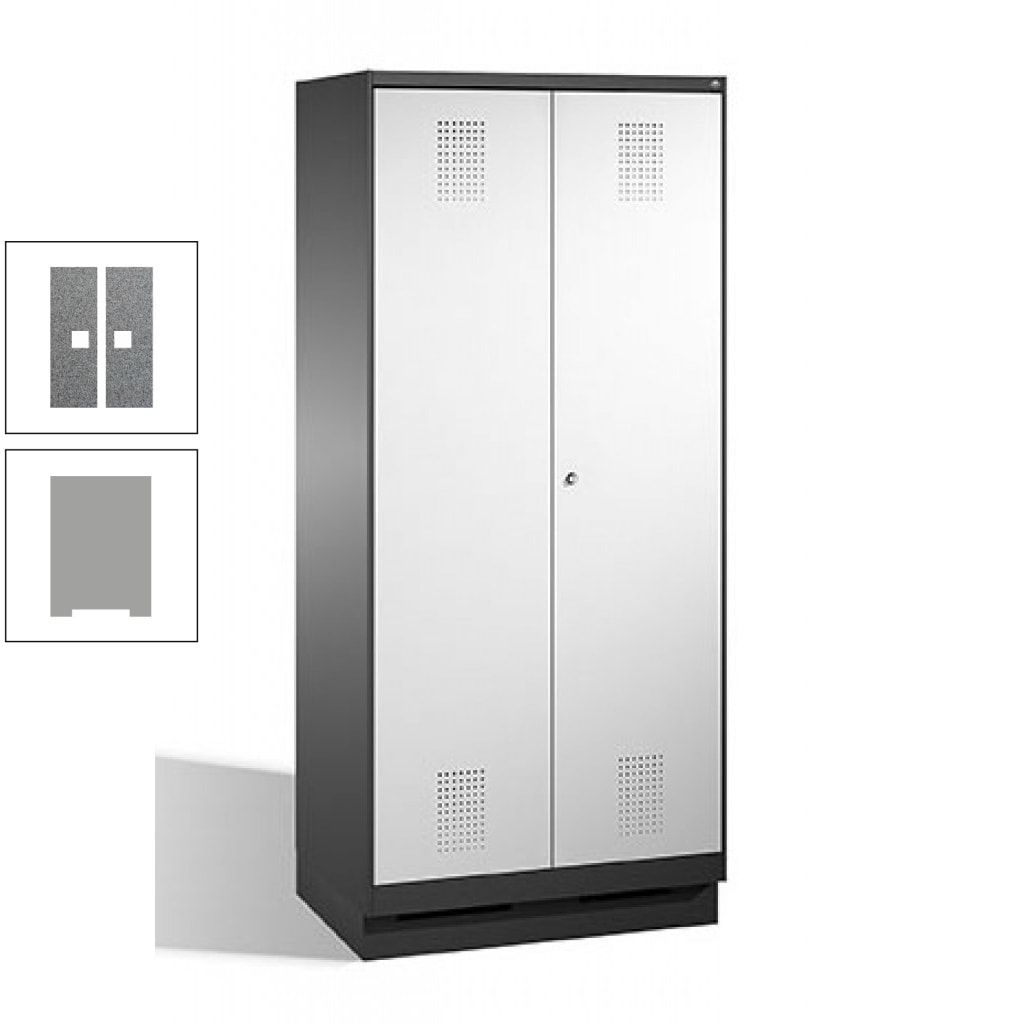 Doppel-Spind, Doppeltüren, Garderobenschrank mit Sockel, 2 Abteile a 400 mm, Korpus anthrazitgrau, Tür anthrazitgrau, 1.800 x 800 x 500 mm (HxBxT)