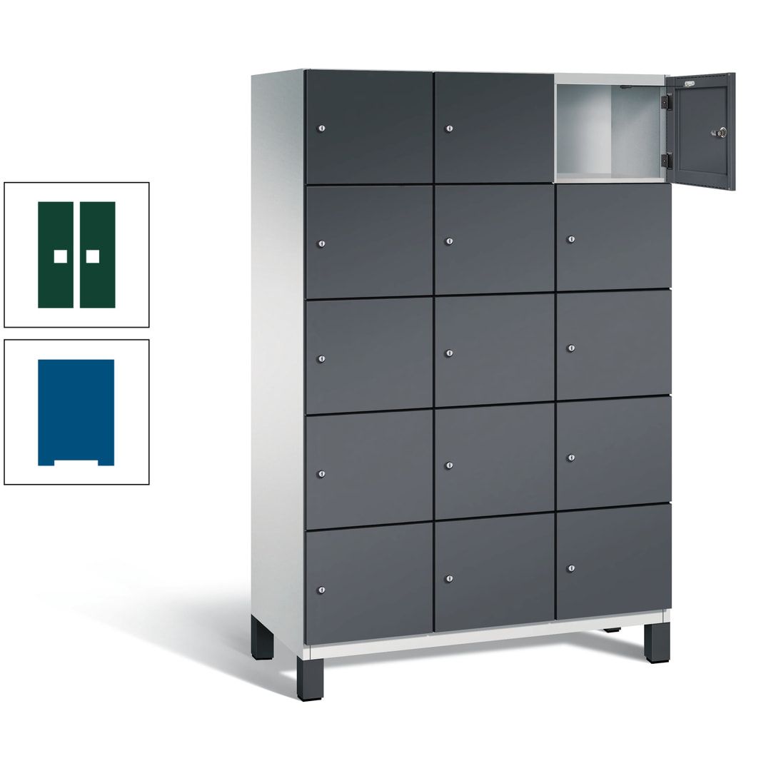 Fächerschrank, Stahlschrank, 15 Fächer, Türöffnungsbegrenzer, Füße, 1.980 x 1.200 x 525 mm (HxBxT), Korpus anthrazitgrau, Front anthrazitgrau