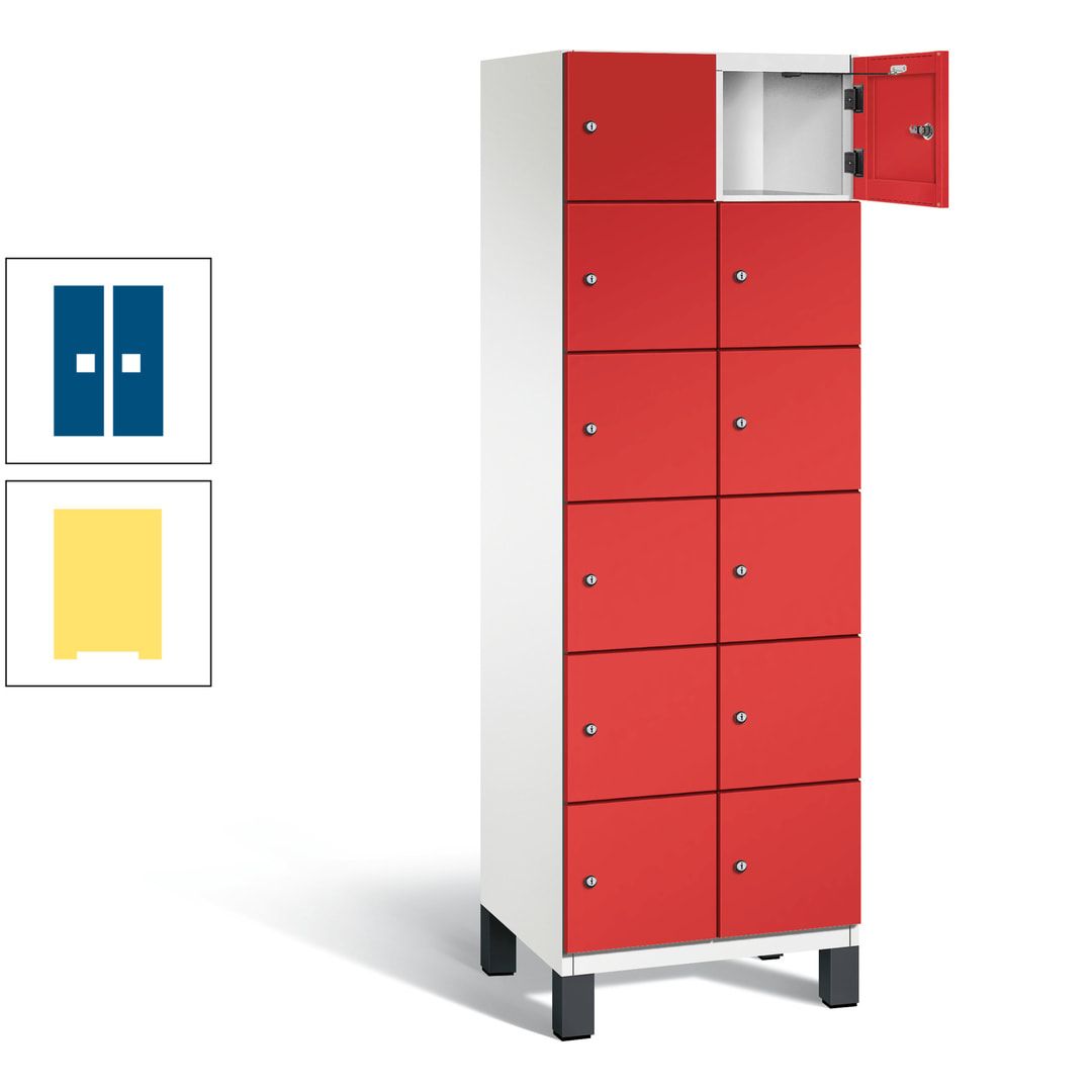 Fächerschrank, Stahlschrank, 12 Fächer, Türöffnungsbegrenzer, Füße, 1.980 x 600 x 525 mm (HxBxT), Korpus anthrazitgrau, Front anthrazitgrau