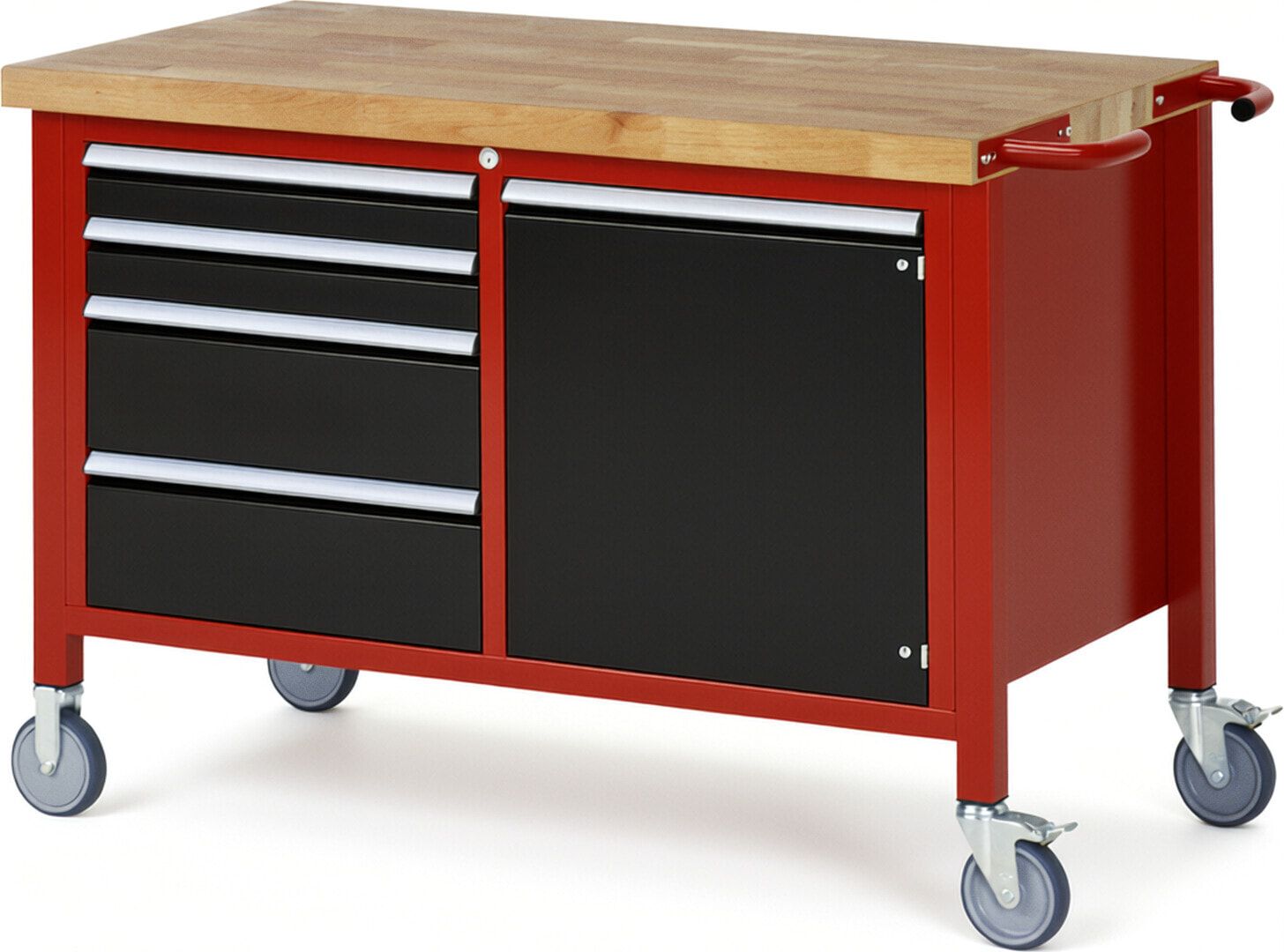 Mobile Werkbank, Schrank - 4 Schubladen - Teilauszug - 90:2/180:2 - Höhe 920-1.120 mm - 1.250 x 700 mm - 450 kg - Anthrazitgrau
