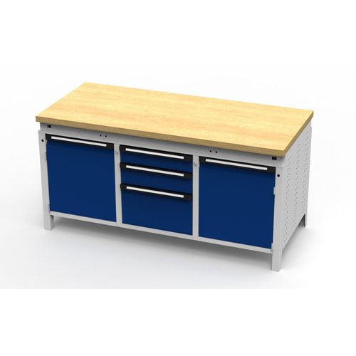 OTTOKIND Werkbank - bündige Arbeitsplatte - 810 x 1.695 x 750 mm (HxBxT) - 3 Schubladen - 2 Schränke - lichtgrau