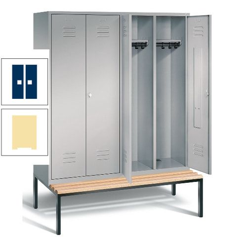 Doppel-Spindschrank, Buche Sitzbank untergebaut, 4 Abteile a 400 mm, Korpus lichtgrau, Tür anthrazitgrau, 2.090 x 1.590 x 815 mm (HxBxT)