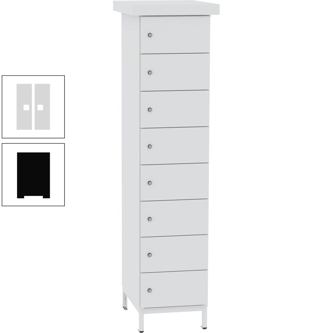Akkuschrank, Batterieladeschrank, 8 Fächer, Schutzart IP54, Schuko, 1.855 x 400x 570 mm (HxBxT), Korpusfarbe anthrazitgrau, Frontfarbe anthrazitgrau