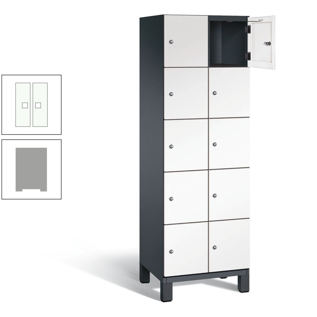 Fächerschrank, Stahlschrank, 10 Fächer, Türöffnungsbegrenzer, Füße, 1.980 x 600 x 525 mm (HxBxT), Korpus anthrazitgrau, Front anthrazitgrau