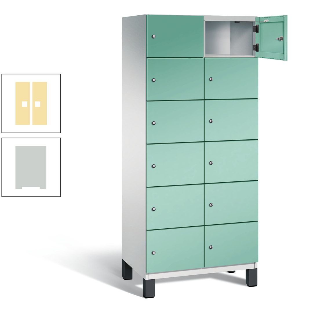 Fächerschrank, Stahlschrank, 12 Fächer, Türöffnungsbegrenzer, Füße, 1.980 x 800 x 525 mm (HxBxT), Korpus anthrazitgrau, Front anthrazitgrau
