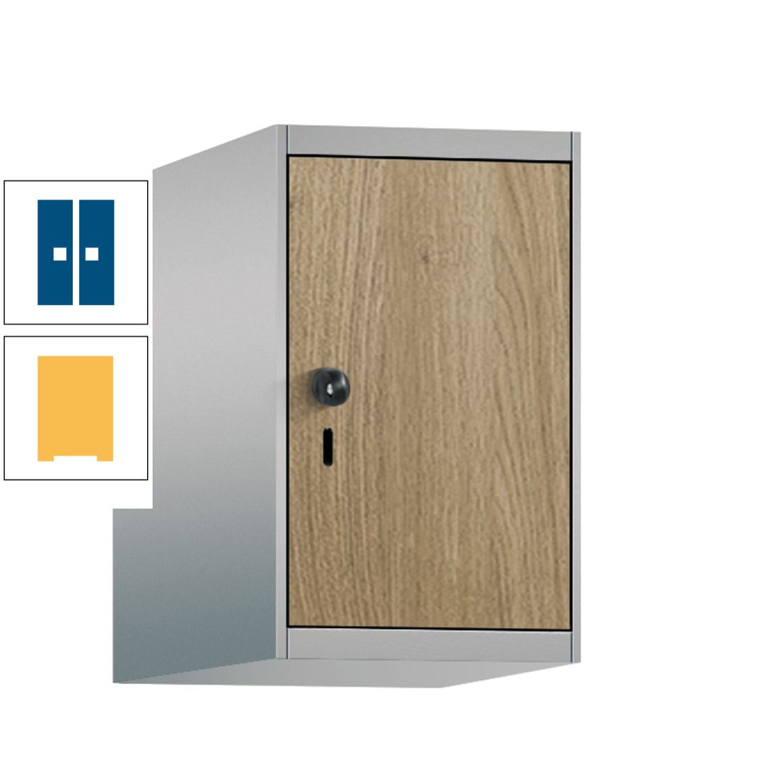 Aufsatzschrank, Schrankaufsatz, 1 Fach a 300 mm, Farbe Pastellgelb, Tür anthrazitgrau, 500 x 300 x 500 mm (HxBxT)