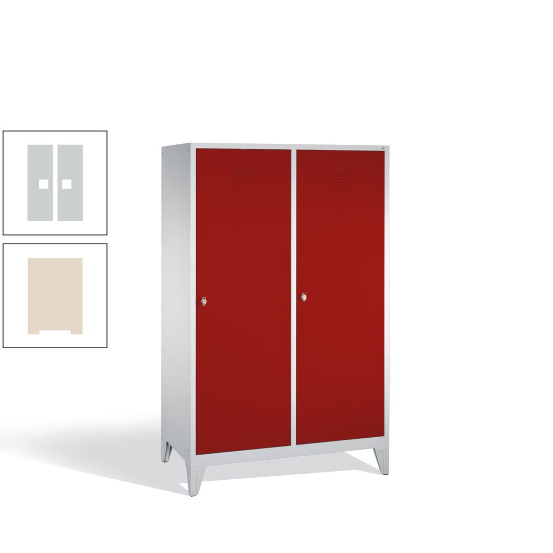 Doppel-Spind mit 2 Großtüren, Garderobenschrank mit Füßen, 4 Abteile a 300 mm, Korpus anthrazitgrau, Tür anthrazitgrau, 1.850 x 1.190 x 500 mm (HxBxT)