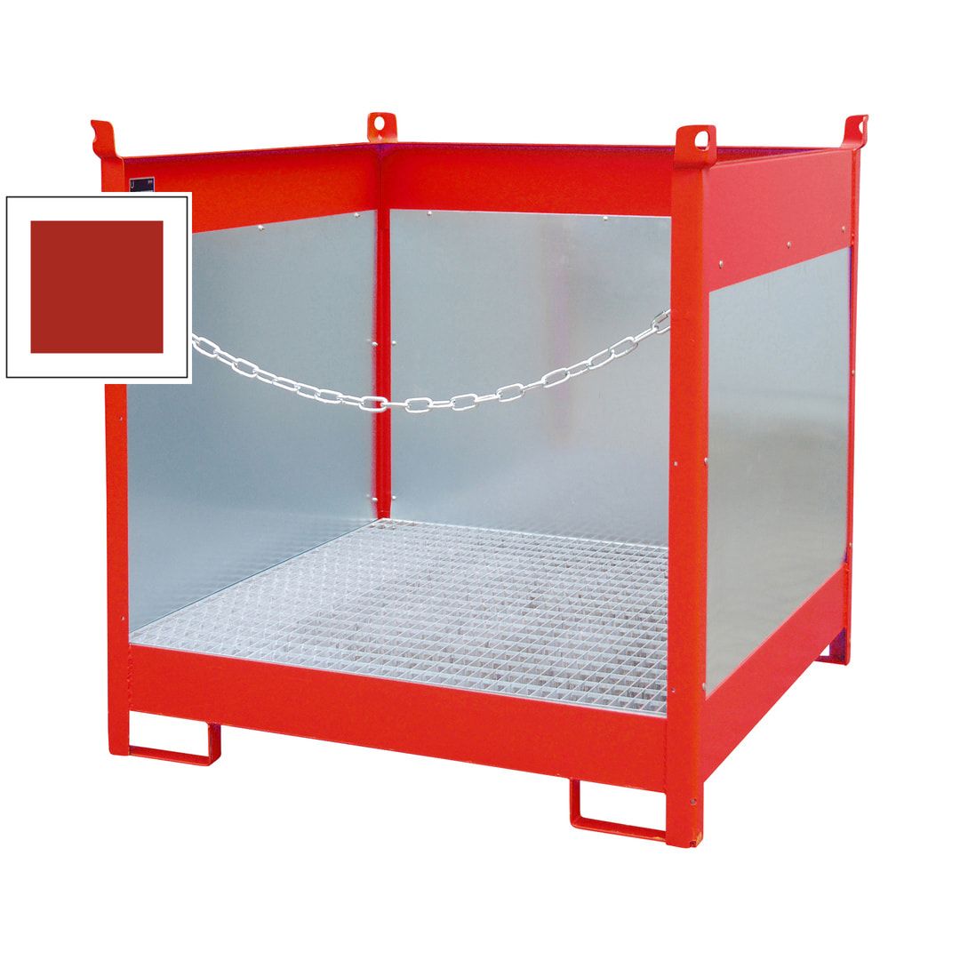 Fass-Stapelpalette - für 4 x 200-l-Fässer - Volumen 220 l - 1.435 x 1.410 x 1.410 mm (HxBxT) - Spritzschutzwände - feuerrot