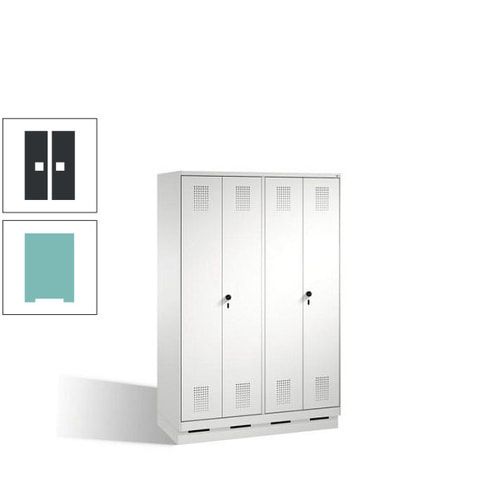 Doppel-Spind, Doppeltüren, Garderobenschrank mit Sockel, 4 Abteile a 300 mm, Korpus anthrazitgrau, Tür anthrazitgrau, 1.800 x 1.200 x 500 mm (HxBxT)
