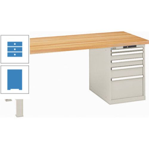Werkbank, Buchenplatte - Code Lock - Tragkraft 1.000 kg - 850 x 2.000 x 800 mm (HxBxT) - 5 Schubladen - Capriblau