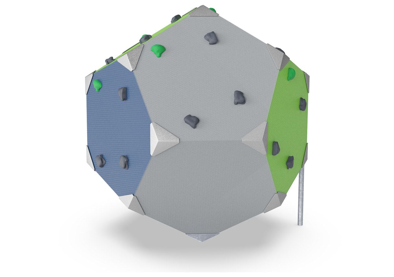 Kletterwürfel, Klettergriffe, schräge Panels, Kletterstollen, recyceltes Material, für ca.8 Nutzer, Maße 2.050 x 2.150 x 1.830 mm (HxBxT), mehrfarbig