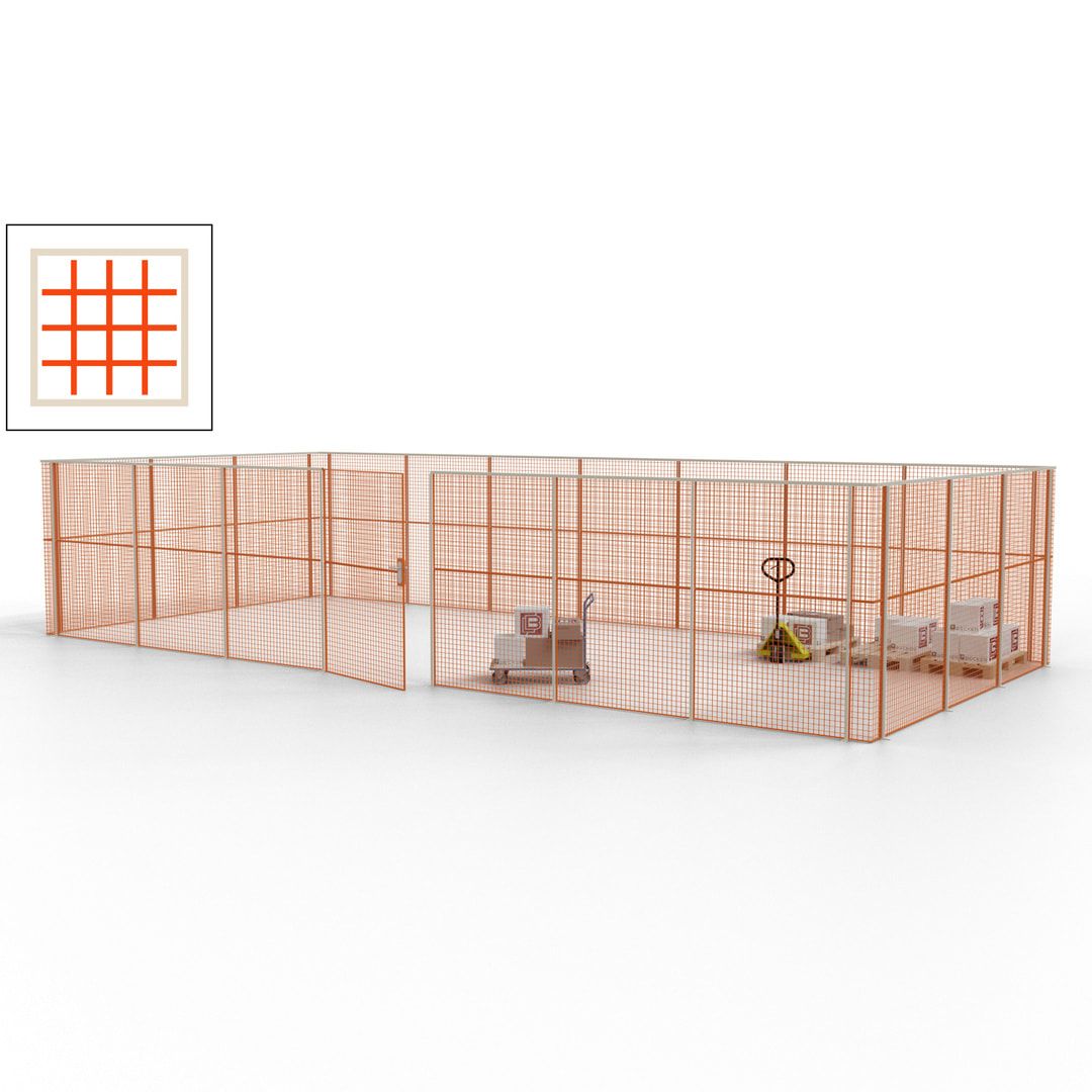 Hallentrennwand - Flügeltür, Gitter - 19 Gitterwände - 2.200 x 10.900 x 4.900 mm (HxBxT) - Perlweiß/reinorange