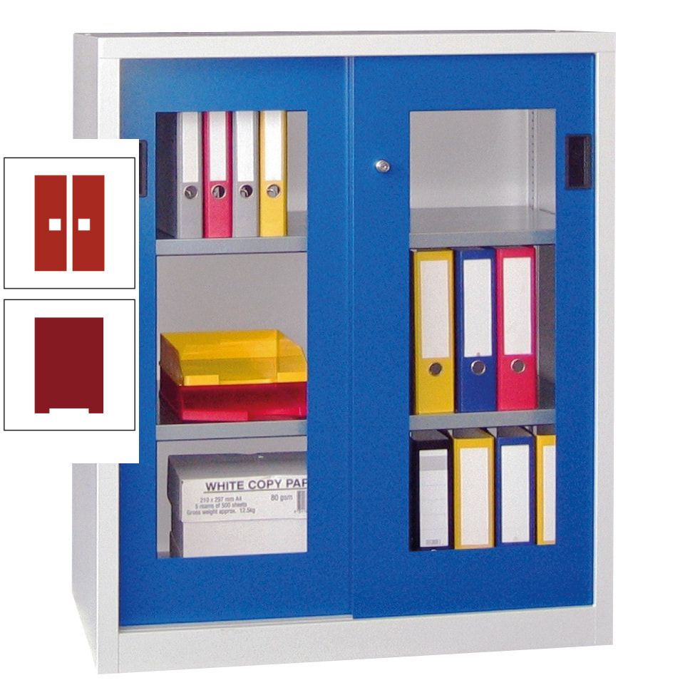 Schiebetürenschrank - Sichtfenstertüren - 1.000x1.000x400 mm (HxBxT) - 2 Böden, gepulvert - Zylinderschloss - anthrazitgrau
