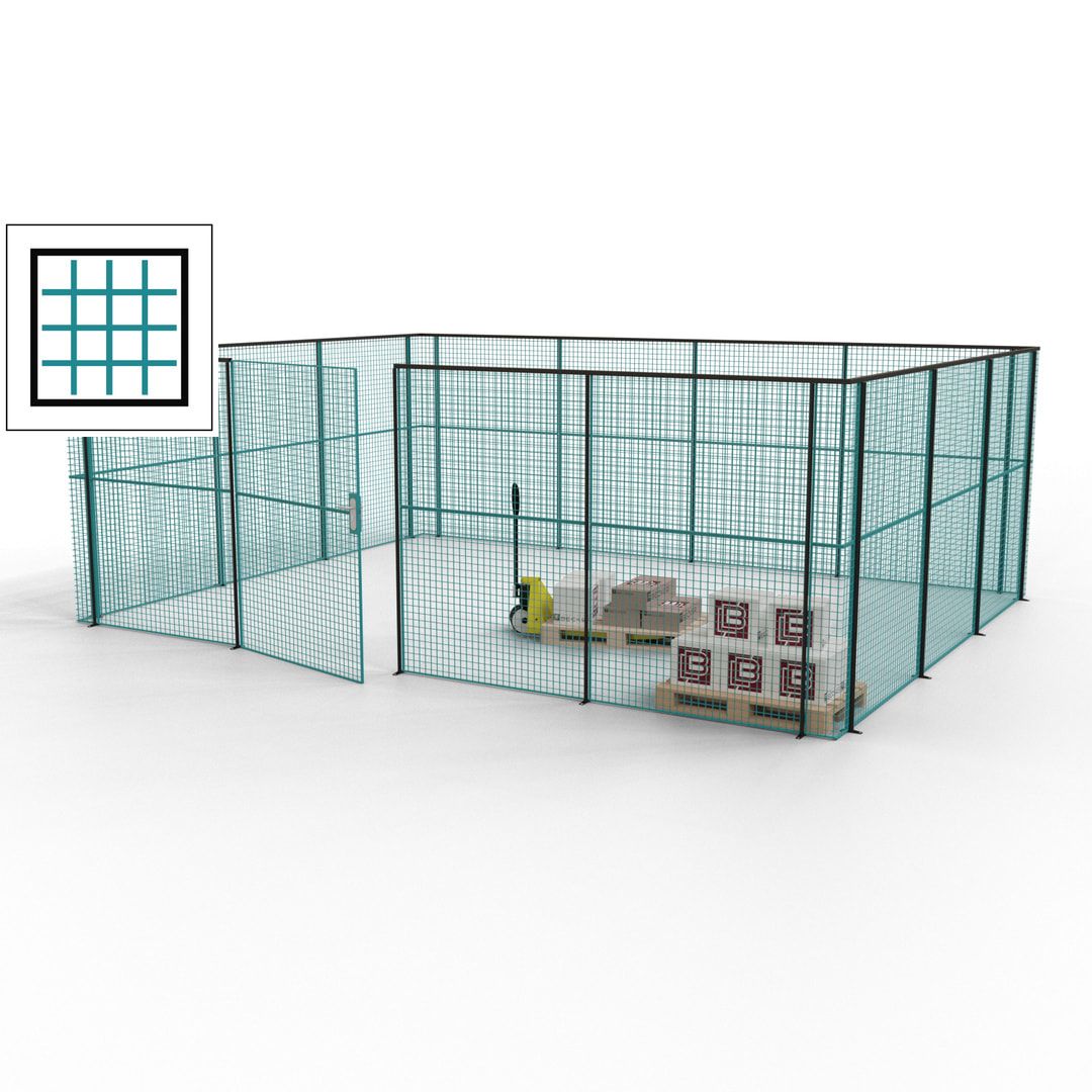 Maschinen Schutzgitter - Hallentrennwand - Sicherheitszaun - Tür - 21 m - 2.200 x 6.400 x 4.900 mm (HxBxT) - enzianblau