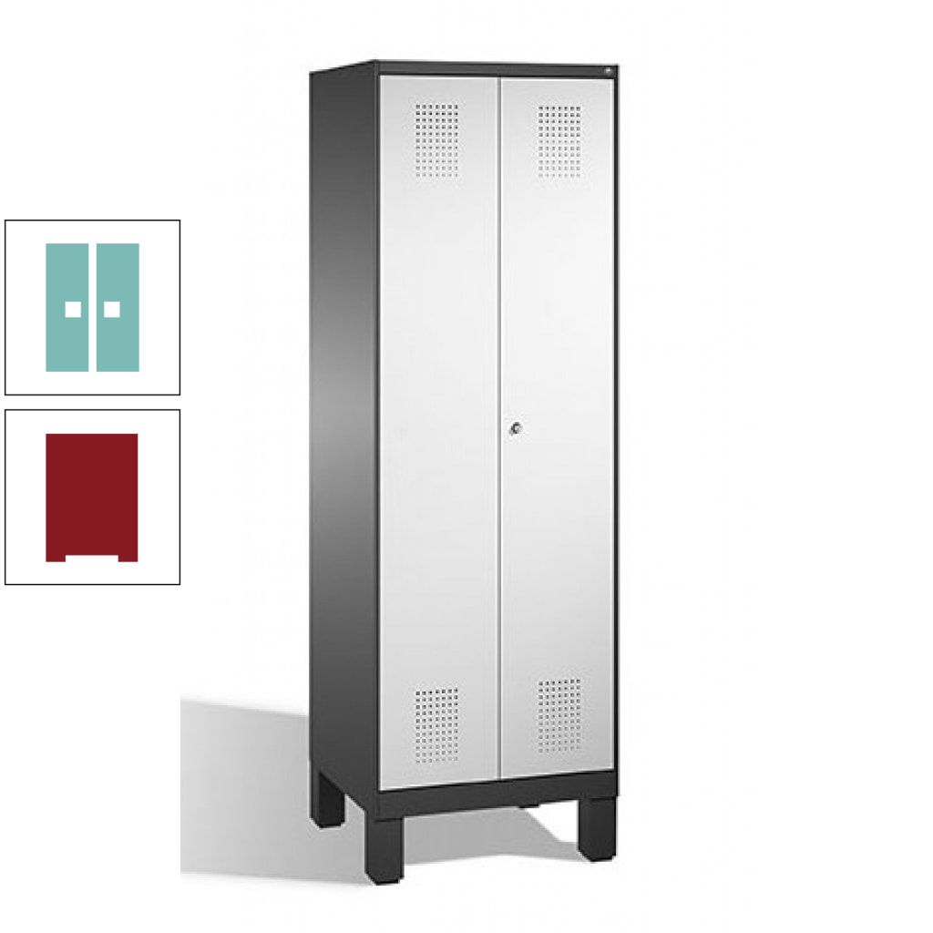 Doppel-Spind, Doppeltüren, Garderobenschrank mit Füßen, 2 Abteile a 300 mm, Korpus anthrazitgrau, Tür anthrazitgrau, 1.850 x 600 x 500 mm (HxBxT)