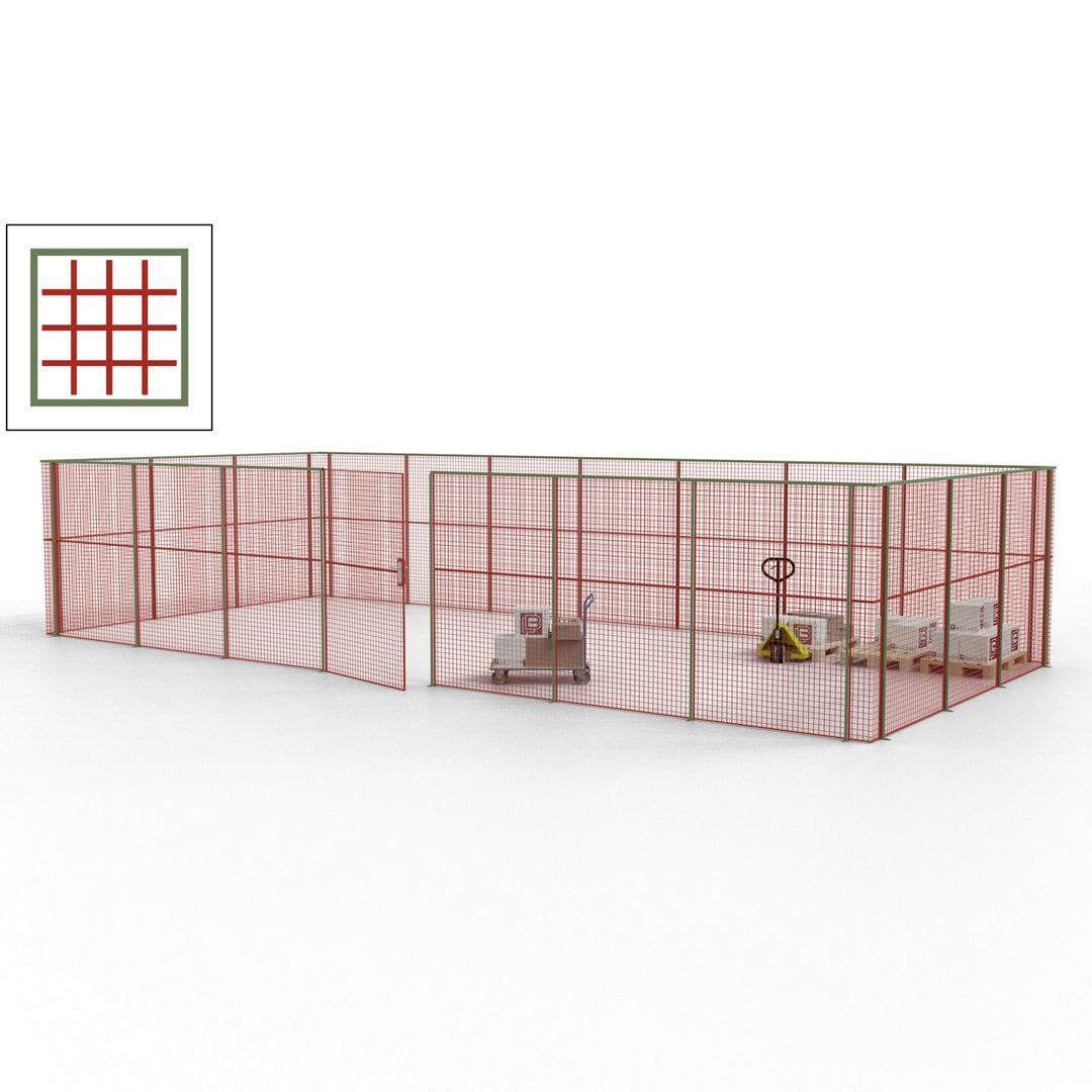 Hallentrennwand - Flügeltür, Gitter - 19 Gitterwände - 2.200 x 10.900 x 4.900 mm (HxBxT) - Perlweiß/reinorange