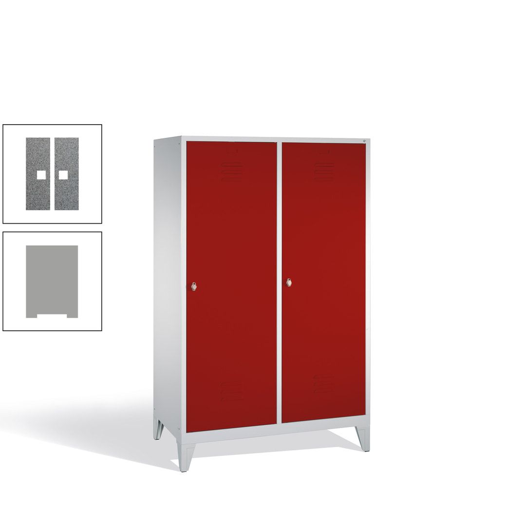 Doppel-Spind mit 2 Großtüren, Garderobenschrank mit Füßen, 4 Abteile a 300 mm, Korpus anthrazitgrau, Tür anthrazitgrau, 1.850 x 1.190 x 500 mm (HxBxT)