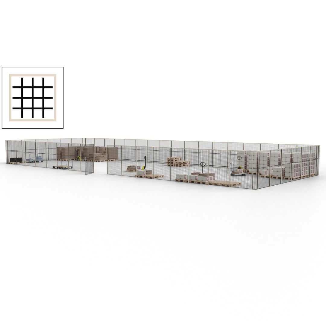 Maschinen Schutzgitter - Hallentrennwand - Sicherheitszaun - Tür - 69 m - 2.200 x 19.900 x 15.400 mm (HxBxT) - enzianblau