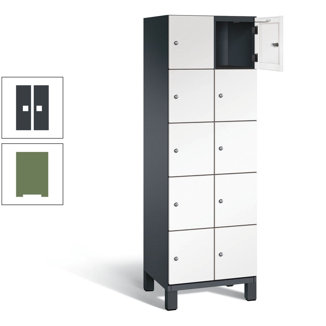 Fächerschrank, Stahlschrank, 10 Fächer, Türöffnungsbegrenzer, Füße, 1.980 x 600 x 525 mm (HxBxT), Korpus anthrazitgrau, Front anthrazitgrau