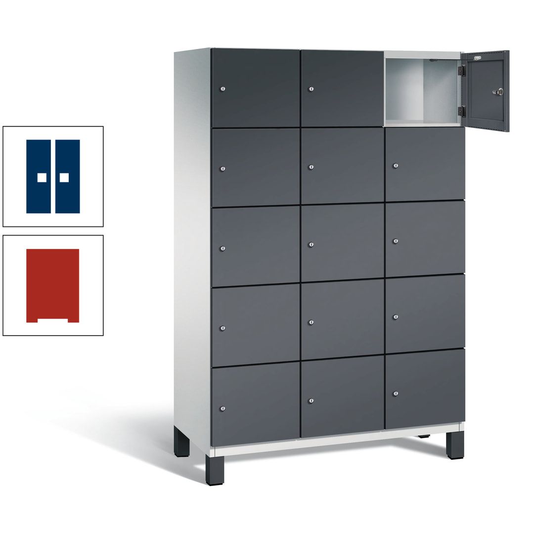 Fächerschrank, Stahlschrank, 15 Fächer, Türöffnungsbegrenzer, Füße, 1.980 x 1.200 x 525 mm (HxBxT), Korpus anthrazitgrau, Front anthrazitgrau