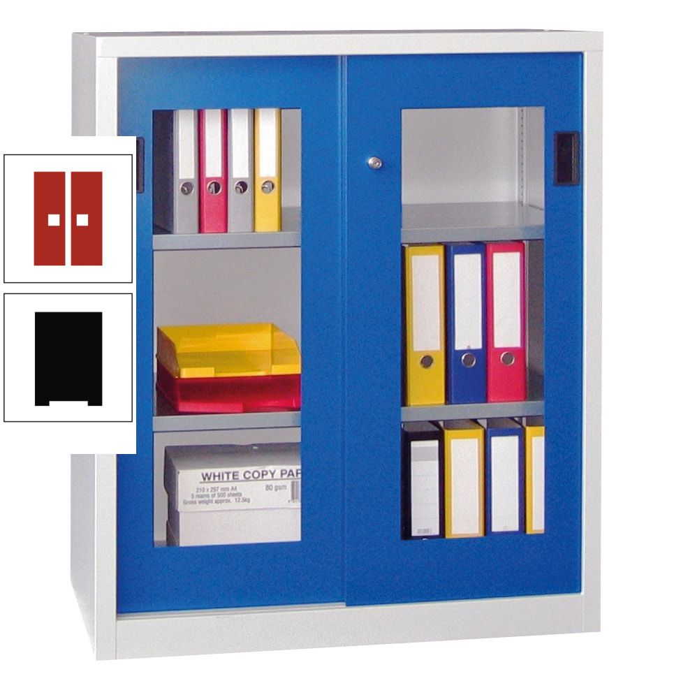 Schiebetürenschrank - Sichtfenstertüren - 1.000x1.000x400 mm (HxBxT) - 2 Böden, gepulvert - Zylinderschloss - anthrazitgrau