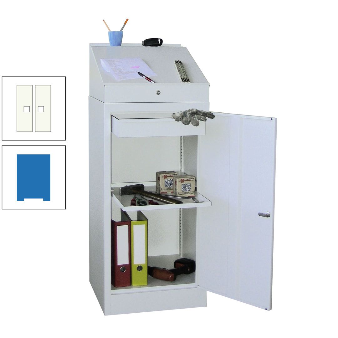 Stehpult mit Schrank - Vollblechtür - Zylinderschloss - 1 Einlegeboden, 1 Schublade - 1.270x500x500 mm (HxBxT) - anthrazitgrau