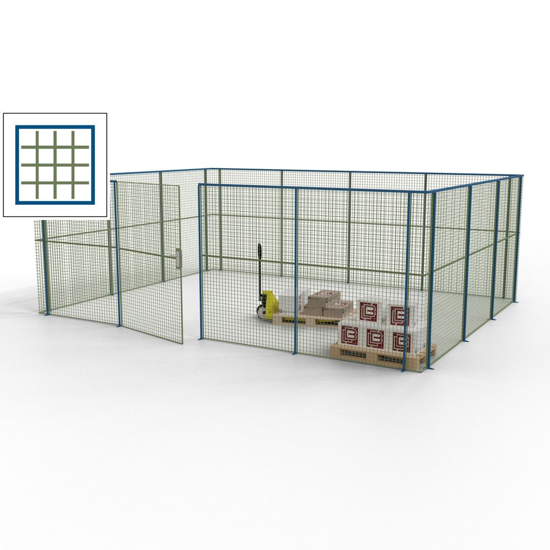 Maschinen Schutzgitter - Hallentrennwand - Sicherheitszaun - Tür - 21 m - 2.200 x 6.400 x 4.900 mm (HxBxT) - enzianblau