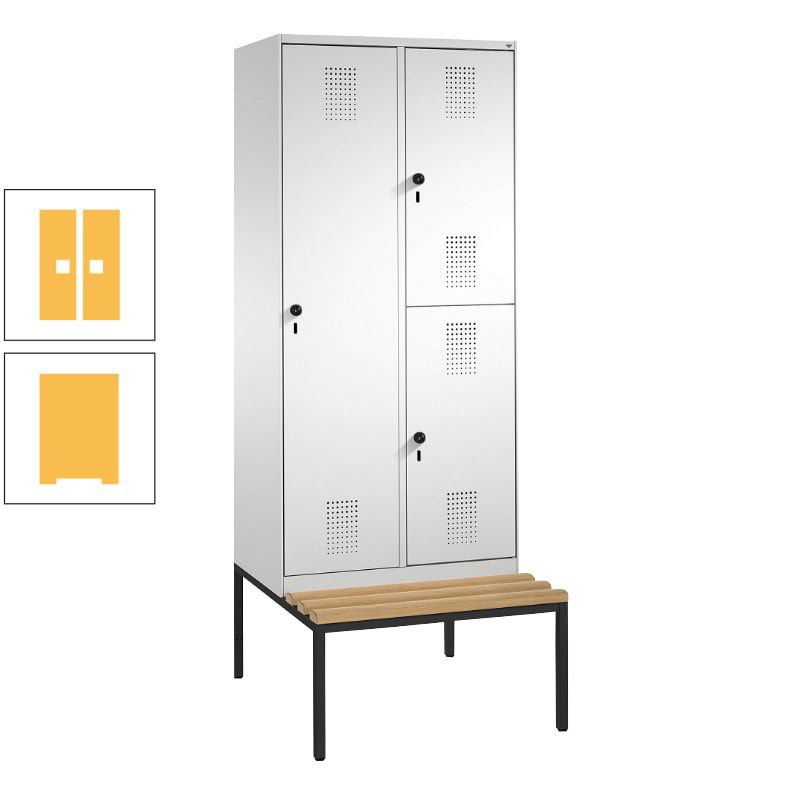 Garderobenschrank, Spind ein- und doppelstöckig Sitzbank, 2 Abteile, 3 Fächer, 2.090 x 800 x 500 mm (HxBxT), Front anthrazitgrau, Korpus anthrazitgrau