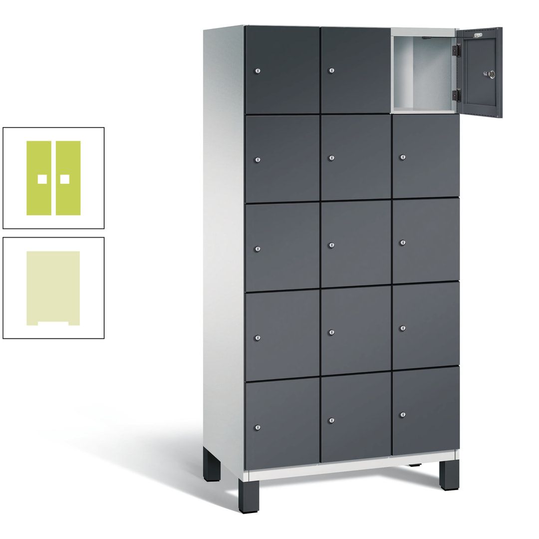 Fächerschrank, Stahlschrank, 15 Fächer, Türöffnungsbegrenzer, Füße, 1.980 x 900 x 525 mm (HxBxT), Korpus anthrazitgrau, Front anthrazitgrau