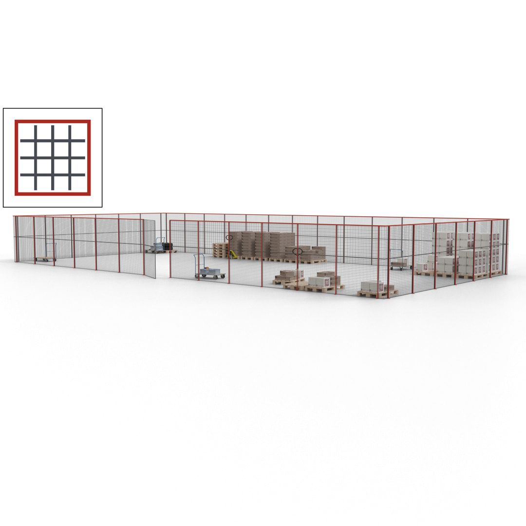 Maschinen Schutzgitter - Hallentrennwand - Sicherheitszaun - Tür - 57 m - 2.200 x 19.900 x 9.400 mm (HxBxT) - enzianblau